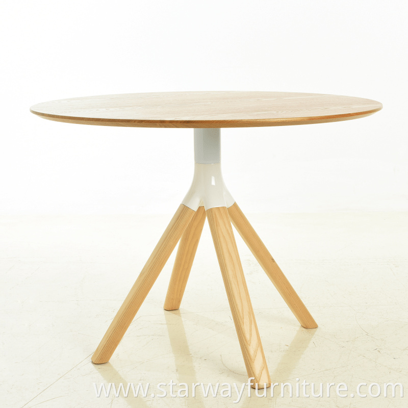 Modern dining table tempered glass top round table with wood leg for room furniture